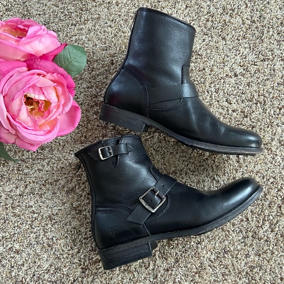 Frye Shoes - Frye | Tyler Engineer Black Leather Harness Moto Bootie, Size 10